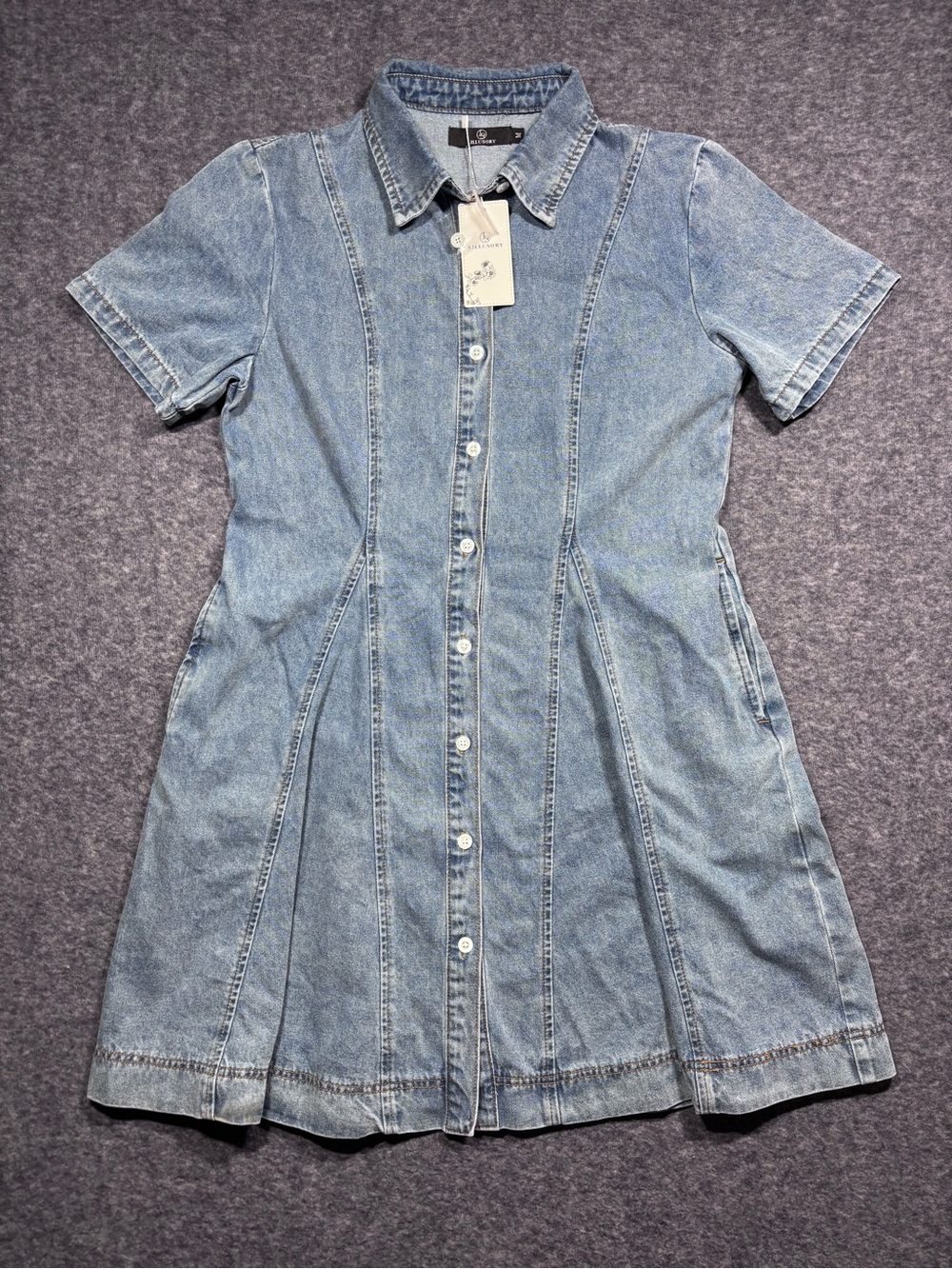 Short-Sleeve Blue Denim Shirt Dress